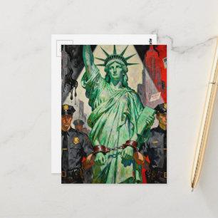 surreale Lady Liberty protestierend von Polizei ve Postkarte