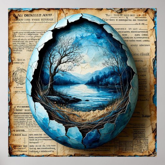 Surreale Landschaft Inmitten eines gecrackten Eier Poster (Vorne)