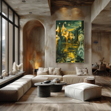 Surreale Landschaft mit Melkuhren und Augen