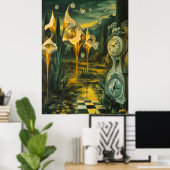 Surreale Landschaft mit Melkuhren und Augen Poster (Heimbüro)