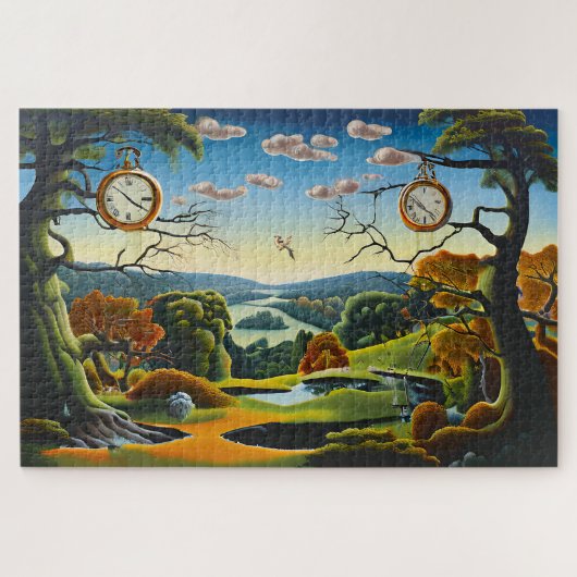 Surreale Landschaft mit Uhren und See Puzzle (Horizontal)