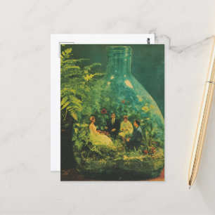 Surreale Menschen, die ein Party in einer Flasche  Postkarte