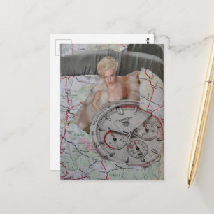 Surreale Mode-Damen-Uhr und Karten-Collage Postkarte