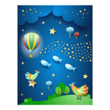 Surreale Nacht mit Ballons und Welle von Sternen P