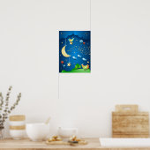 Surreale Nacht mit Mond und Sternenwelle Poster (Küche)