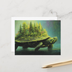 Surreale Schildkröte mit Wald auf Muschel Postkarte