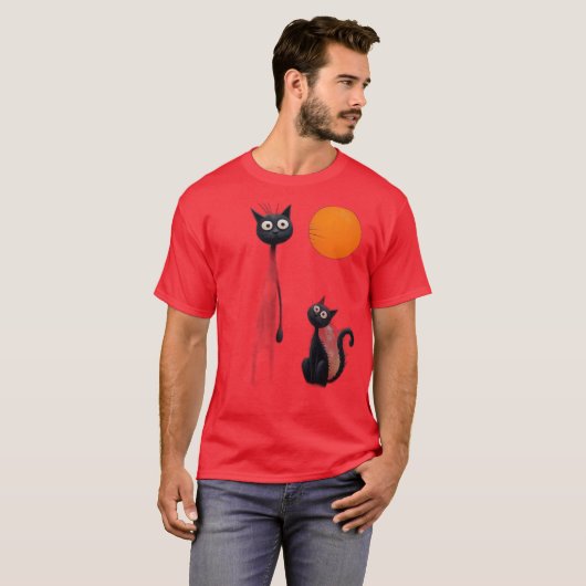 Surreale schwarze Katzen in traumhafter Landschaft T-Shirt (Vorne ganz)