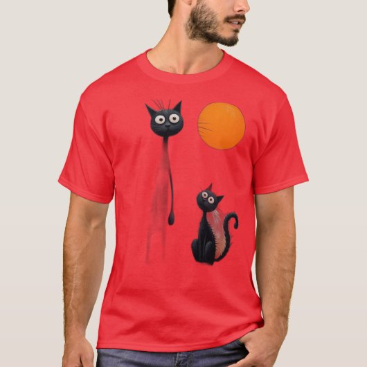 Surreale schwarze Katzen in traumhafter Landschaft T-Shirt (Vorderseite)