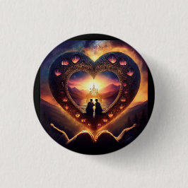 Surreale Szene mit liebevoller Paarung im Herzen Button