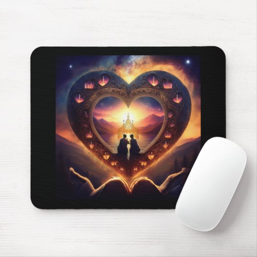 Surreale Szene mit liebevoller Paarung im Herzen Mousepad (Mit Mouse)