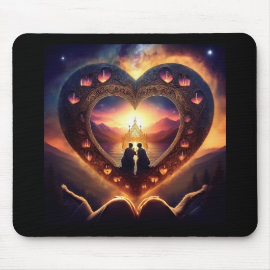 Surreale Szene mit liebevoller Paarung im Herzen Mousepad (Vorne)