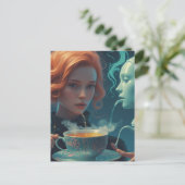 Surreale Teefrau und Roboter Postkarte (Stehend Vorderseite)
