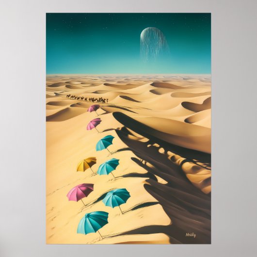 Surreale Traumlandschaft farbenfrohe Regenschirme Poster (Vorne)