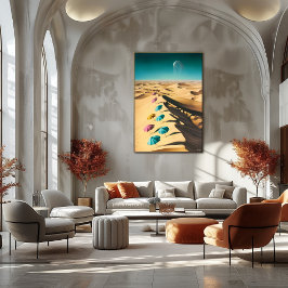 Surreale Traumlandschaft farbenfrohe Regenschirme Poster