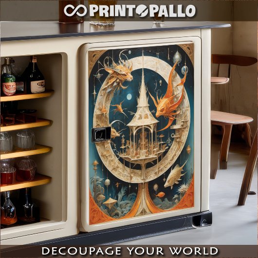 Surreale und abstrakte Welt mit Gebäude und Fische Seidenpapier