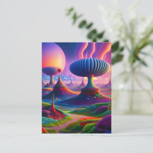 Surreale und absurde Landschaft mit seltsamen Ding Postkarte (Stehend Vorderseite)