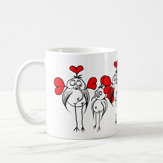 Surreale Vögel und rote Herzen Kaffeetasse (Links)