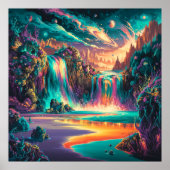 Surreale Wasserfälle - farbenfroher Illustrationss Poster (Vorne)