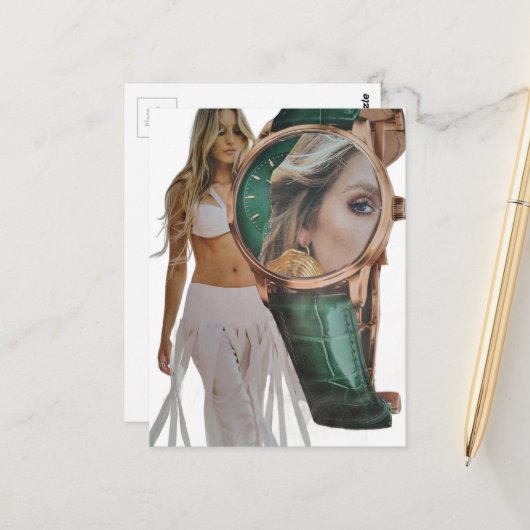 Surreale Zeit für Mode-Dame Collage Postkarte (Vorderseite/Rückseite Beispiel)