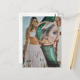 Surreale Zeit für Mode-Dame-Kollage Postkarte