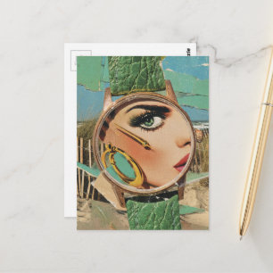 Surreale Zeit für Mode-Dame-Kollage  Postkarte