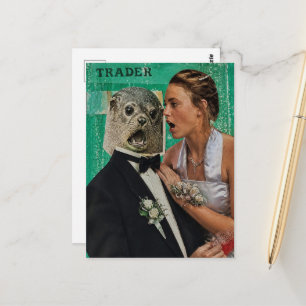 Surrealer Abschlussball-Date-Mixed-Media-Collage Postkarte