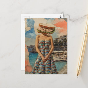 Surrealer abstrakter Lady Thunfischsalat Sandwich Postkarte