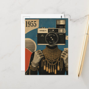 Surrealer abstrakter Mensch mit einem Retro-Kamera Postkarte