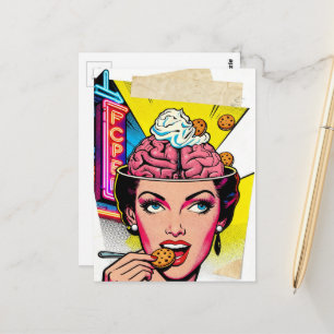 Surrealer abstrakter Mensch mit Keksen auf ihrem G Postkarte