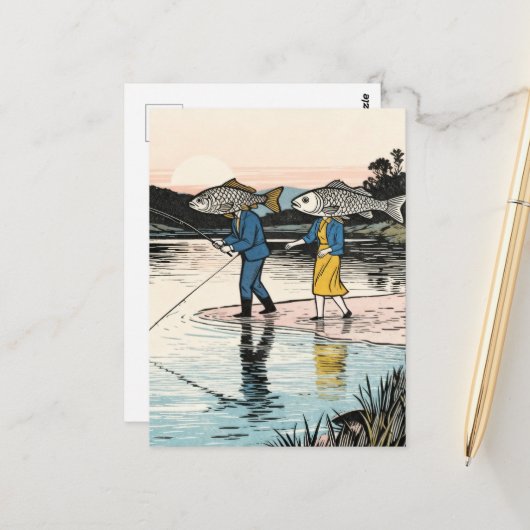 Surrealer Angelpaar Postkarte (Vorderseite/Rückseite Beispiel)