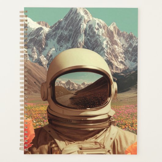 Surrealer Astronaut auf Blumenfeld Planer (Vorderseite)