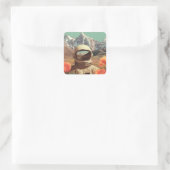 Surrealer Astronaut auf Blumenfeld Quadratischer Aufkleber (Tasche)