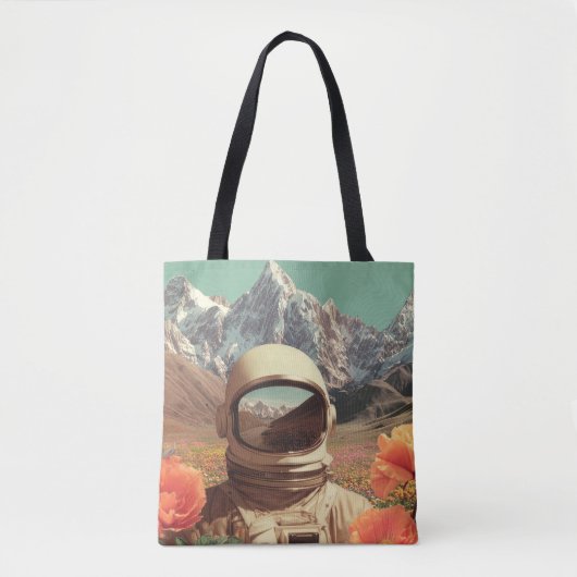 Surrealer Astronaut auf einem Blumenfeld Tasche (Vorderseite)