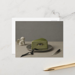 Surrealer Ausschnitt eines Matcha-Kuchens mit Auga Postkarte