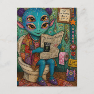 Surrealer Außerirdischer auf der Toilette Postkarte