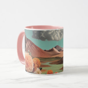 Surrealer Blumenberg mit dramatischen Wolken Tasse