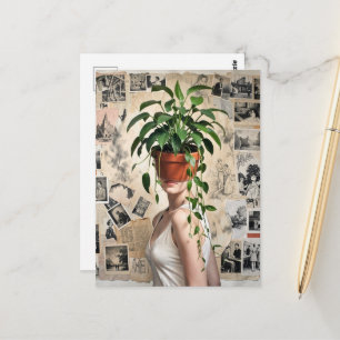 Surrealer Blumenkübel Grüne Pflanzen Frau Postkarte