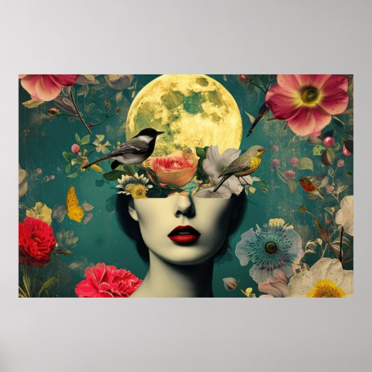 Surrealer Blumenmondporträt Poster (Vorne)