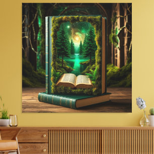 Surrealer Buchportal, das einen verzauberten Wald Leinwanddruck