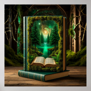 Surrealer Buchportal, das einen verzauberten Wald Poster