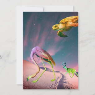 Surrealer Collage Flamingo Rentier Schildkröte Feiertagskarte