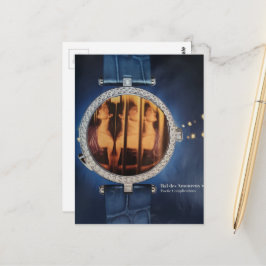 Surrealer Collage Frau in einer blauen Uhr Postkarte