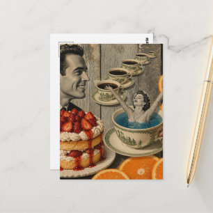 Surrealer Collage Süße Gedanken Kaffee Schwimmende Postkarte