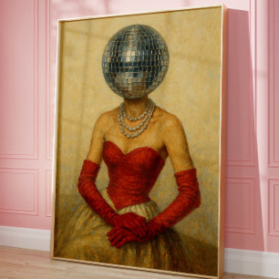 Surrealer Disco Ball Lady Wandkunst Druck Vintag Poster