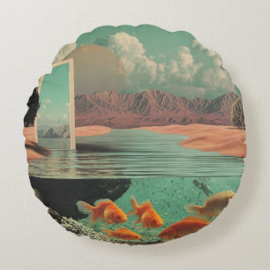 Surrealer Durchgang in der Wüste mit Unterwasserwe Rundes Kissen