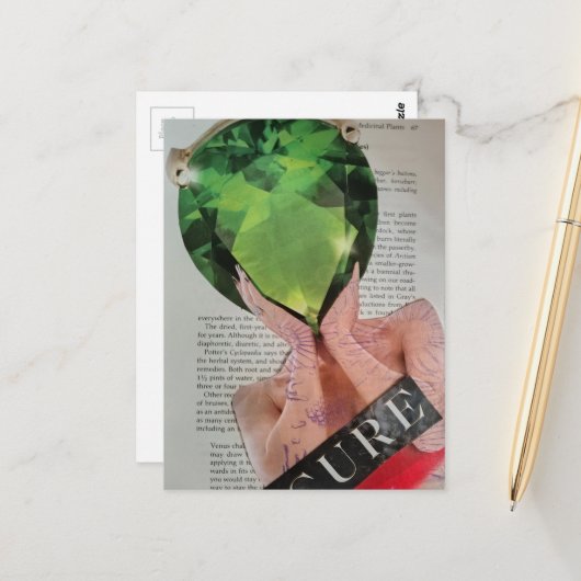 Surrealer Edelstein-Damen-Collage  Postkarte (Vorderseite/Rückseite Beispiel)