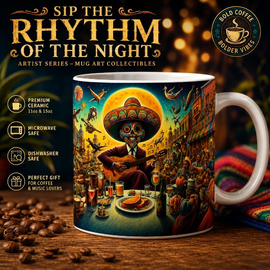 Surrealer Fiesta-Skelett-Gitarrist Kaffee Kaffeetasse