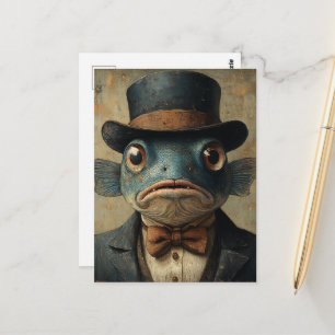 Surrealer Fisch in einem Anzug Postkarte