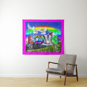 Surrealer Frieden und Liebeskunst Wandteppich