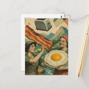 Surrealer Frühstücksfrau Speck und Eier Toaster Postkarte